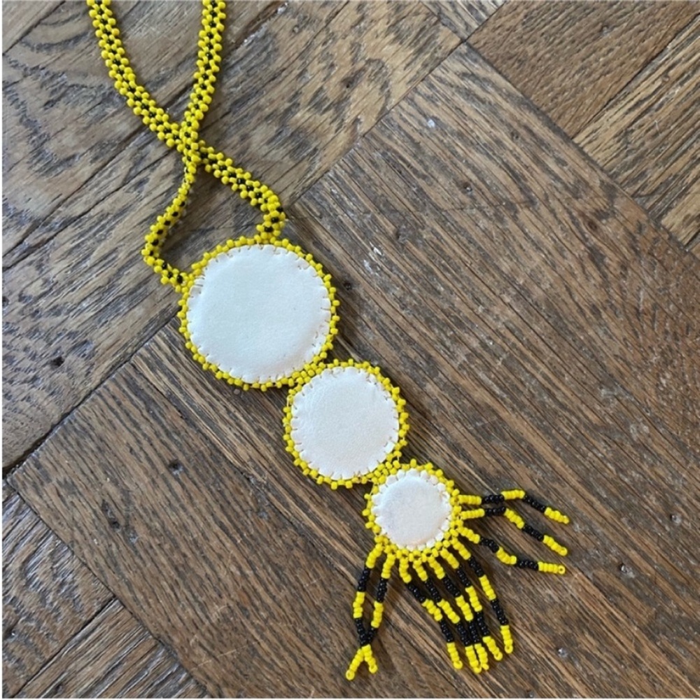 Native American Beaded Necklace Dream Catcher Necklace Yellow Beaded Necklace - Picture 3 of 7